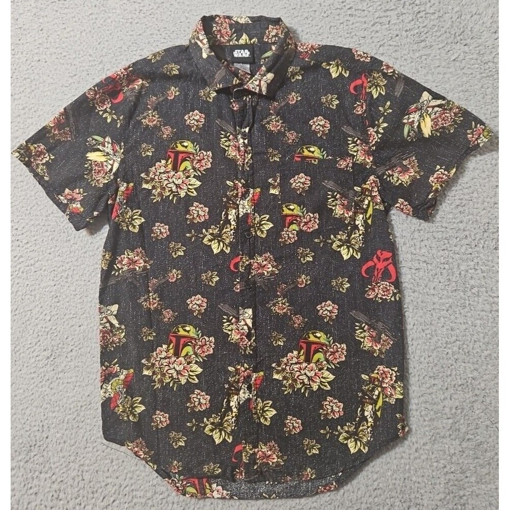 Star‎ Wars Boba Fett Men's Size XS Tropical Galaxy Shirt Black Floral Stars EUC